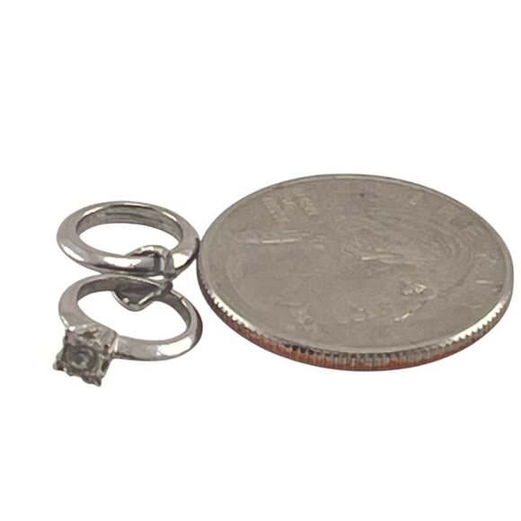 Sterling Silver Wedding Ring Charm Double Ring With Crystal Solitaire - Picture 6 of 6